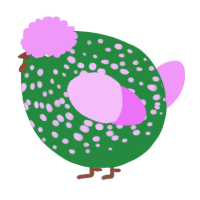 A viridian and lavender chicken with a speckle pattern