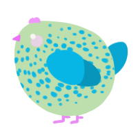 A gluppy and cerulean chicken with a speckle pattern