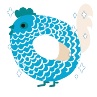 A cerulean and cream chicken with a lace pattern