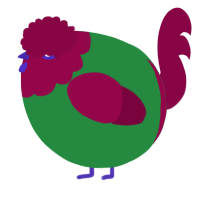 A viridian and maroon chicken with a head pattern