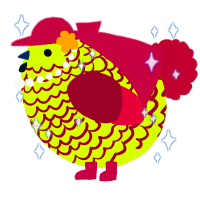 A indigo and mint chicken with a lace pattern