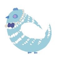 A cerulean and beige chicken with a bar pattern