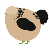 A beige and black chicken with a neck-speckle pattern
