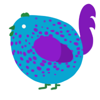 A cerulean and violet chicken with a speckle pattern