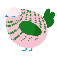 A rose and leaf chicken with a bar pattern