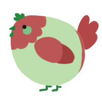 A gluppy and red chicken with a head pattern