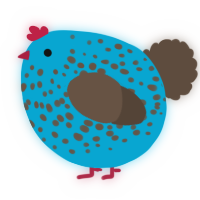 A cerulean and bark chicken with a speckle pattern