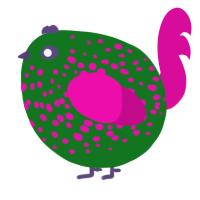 A leaf and fuchsia chicken with a speckle pattern