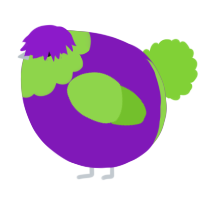 A violet and grass chicken with a head pattern