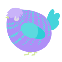 A lilac and aqua chicken with a bar pattern