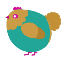 A turquoise and gold chicken with a head pattern