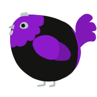 A black and violet chicken with a head pattern