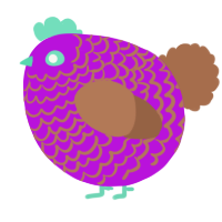 A amethyst and brown chicken with a lace pattern