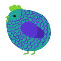 A turquoise and indigo chicken with a lace pattern