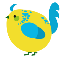 A yellow and cerulean chicken with a neck-speckle pattern