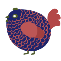 A navy and red chicken with a lace pattern