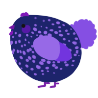 A navy and blurple chicken with a speckle pattern