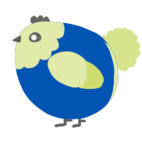 A ultramarine and lemon chicken with a head pattern