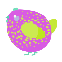 A orchid and lime chicken with a speckle pattern