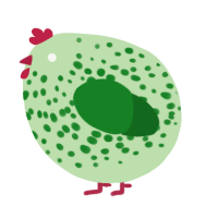 A gluppy and leaf chicken with a speckle pattern