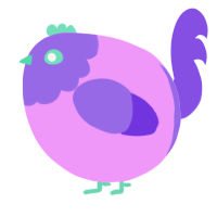 A lavender and blurple chicken with a head pattern