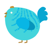 A aqua and cerulean chicken with a half-bar pattern