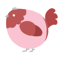 A rose and red chicken with a head pattern