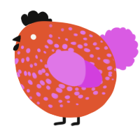 A vermilion and orchid chicken with a speckle pattern