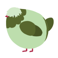 A gluppy and olive chicken with a head pattern