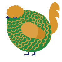 A viridian and orange chicken with a lace pattern