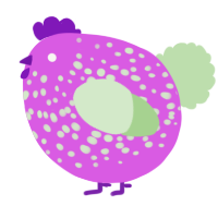 A orchid and gluppy chicken with a speckle pattern
