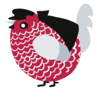 A crimson and mist chicken with a lace pattern