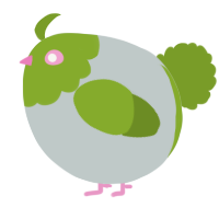 A silver and chartreuse chicken with a head pattern