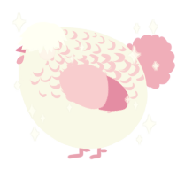 A white and pink chicken with a half-lace pattern
