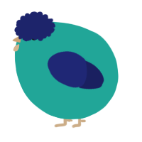 A turquoise and navy chicken