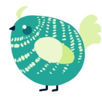 A turquoise and apple chicken with a bar pattern