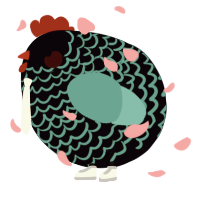 A white and red chicken with a lace pattern