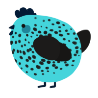 A aqua and sable chicken with a speckle pattern