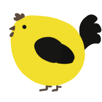 A yellow and black chicken