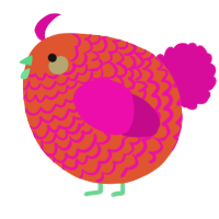 A vermilion and fuchsia chicken with a lace pattern