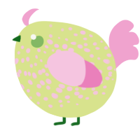 A lemon and pink chicken with a speckle pattern