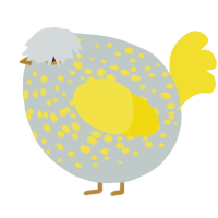 A silver and yellow chicken with a speckle pattern