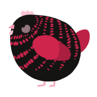 A black and crimson chicken with a bar pattern