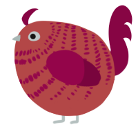 A red and maroon chicken with a bar pattern