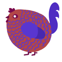 A red and indigo chicken with a lace pattern