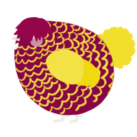 A maroon and yellow chicken with a lace pattern