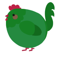 A viridian and leaf chicken with a head pattern