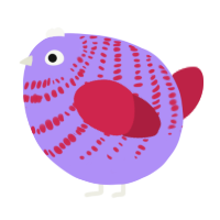 A lilac and crimson chicken with a bar pattern