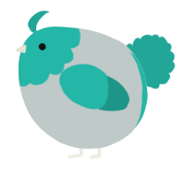 A silver and turquoise chicken with a head pattern