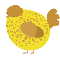 A yellow and gold chicken with a speckle pattern